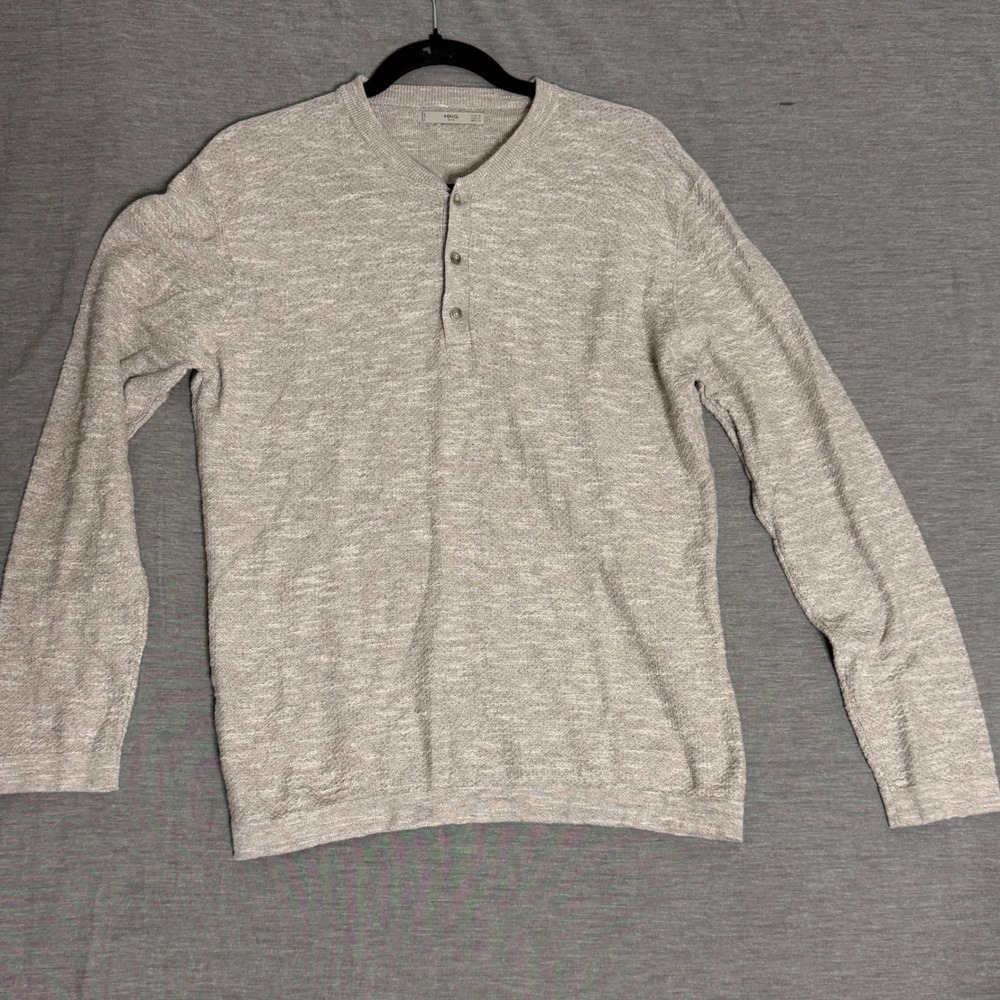 MNG knit Long Sleeve Henley Shirt Light Gray Heathered base layer Mens Size M